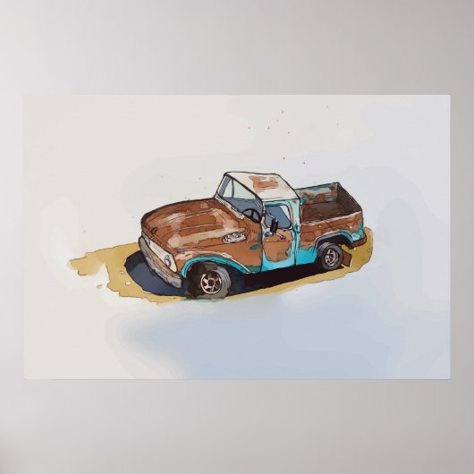 Waterverf van een roestige oude pick-up truck poster (Voorkant)