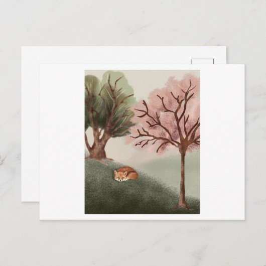 Waterverf van een slaapvos en een mooi uitzicht briefkaart (Voorkant / Achterkant)