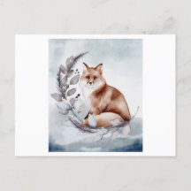 Waterverf van een vos met bloem