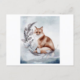 Waterverf van een vos met bloem briefkaart
