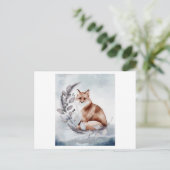 Waterverf van een vos met bloem briefkaart (Staand voorkant)