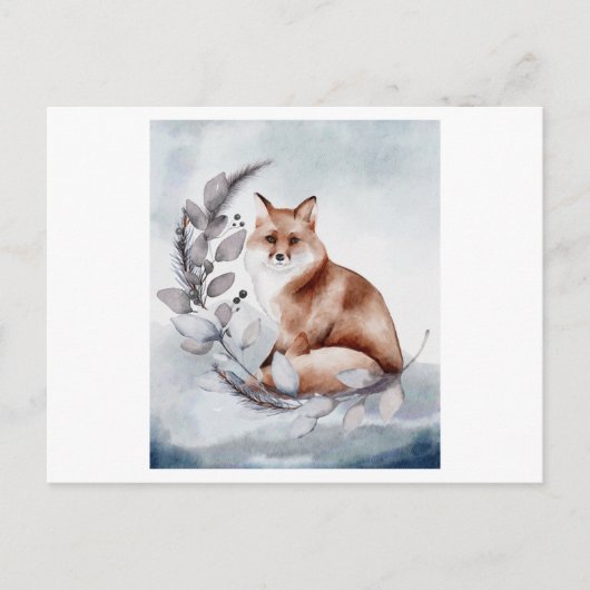 Waterverf van een vos met bloem briefkaart (Voorkant)