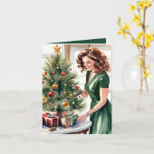 Waterverf van een Vrouwen Decoreren Kerstmis Kaart (Gele Bloem)