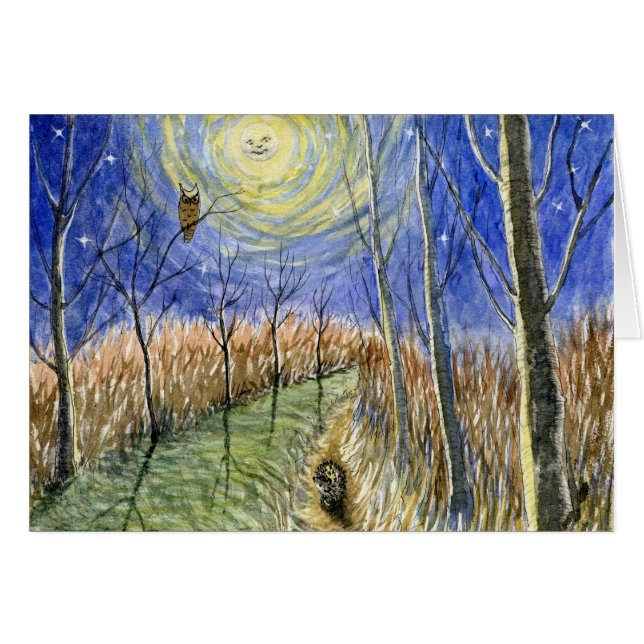 Waterverf van egel, eicel, moon en sterren (Voorkant Horizontaal)