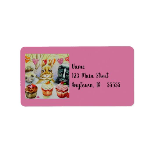 Waterverf van egel Rabbit Skunk & Cupcakes Art Etiket (Voorkant)
