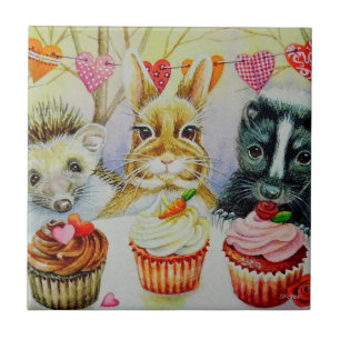 Waterverf van egel Rabbit Skunk & Cupcakes Art Tegeltje