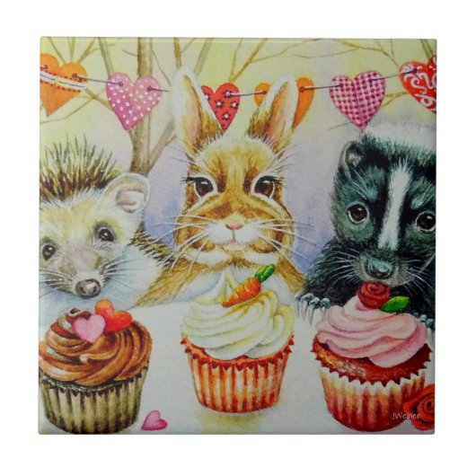 Waterverf van egel Rabbit Skunk & Cupcakes Art Tegeltje (Voorkant)
