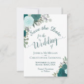 Waterverf van Elegant Blauwgroen Rozen Floral Boho Save The Date (Voorkant)