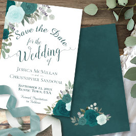 Waterverf van Elegant Blauwgroen Rozen Floral Boho Save The Date