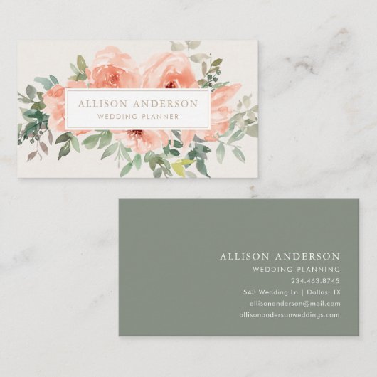 Waterverf van Elegant Pink Floral en Greenery Visitekaartje (Voorkant / Achterkant)