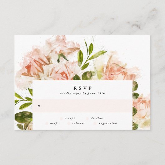 Waterverf van Elegant Roos Romance Wedding RSVP-ka RSVP Kaartje (Voorkant)