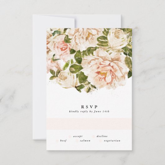 Waterverf van Elegant Roos Romance Wedding RSVP-ka RSVP Kaartje (Voorkant)
