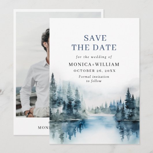 Waterverf van Elegant Save The Date (Voorkant / Achterkant)