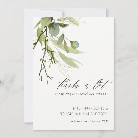 WATERVERF VAN ELEGANTE LEAFY GREEN FOLIAGE WEDDING BEDANKKAART (Voorkant)