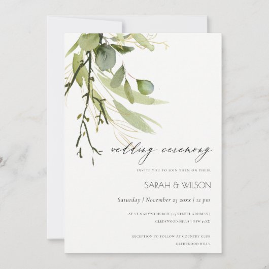 WATERVERF VAN ELEGANTE LEAFY GREEN FOLIAGE WEDDING KAART (Voorkant)