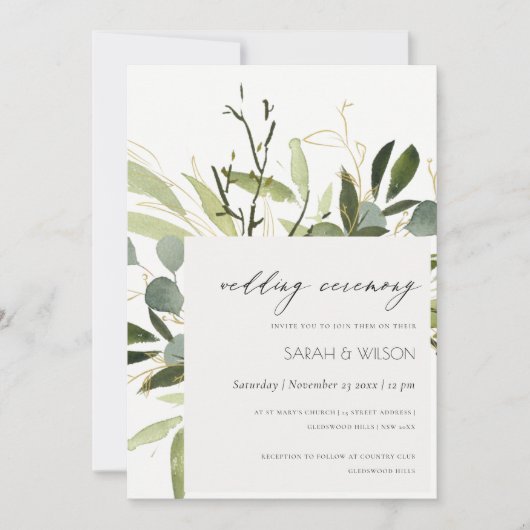 WATERVERF VAN ELEGANTE LEAFY GREEN FOLIAGE WEDDING KAART (Voorkant)