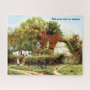 Waterverf van Engels huisdier, meisje en kippen, Legpuzzel