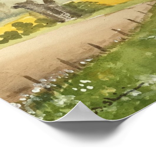 Waterverf van Engelse landvelden en Koeien Poster (Hoek)