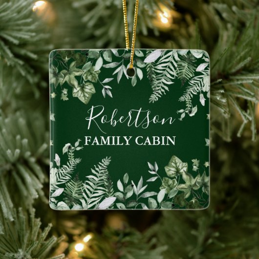 Waterverf van familiecabine Ivy Sage Ferns Green Keramisch Ornament (Boom)