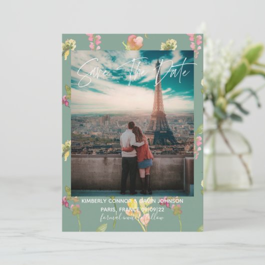  Waterverf van Floral | Datum opslaan Save The Date (Staand voorkant)