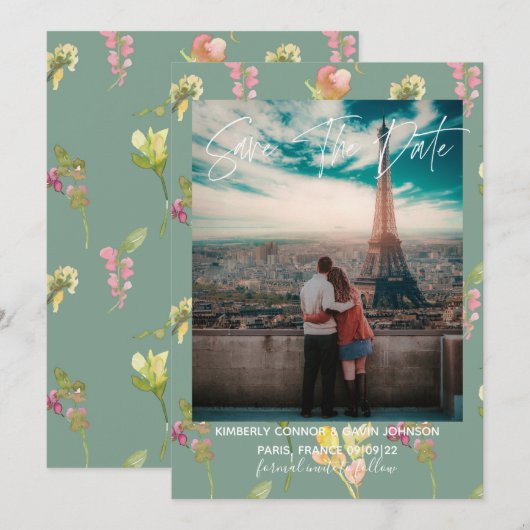  Waterverf van Floral | Datum opslaan Save The Date (Voorkant / Achterkant)