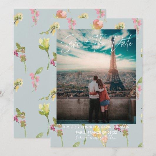  Waterverf van Floral | Datum opslaan Save The Date (Voorkant / Achterkant)