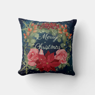 Waterverf van Floral met poinsettia en rozen Kussen