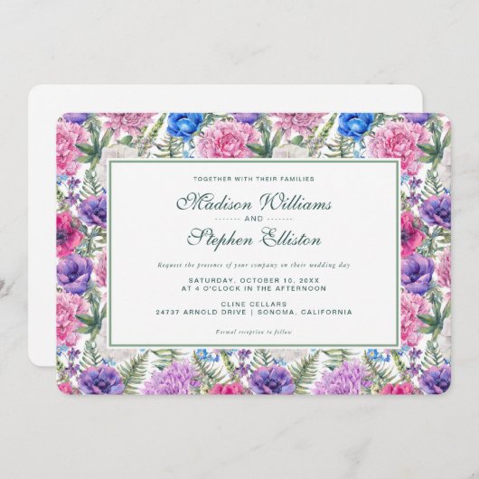  Waterverf van Floral | Pony - bruiloft Kaart (Voorkant / Achterkant)