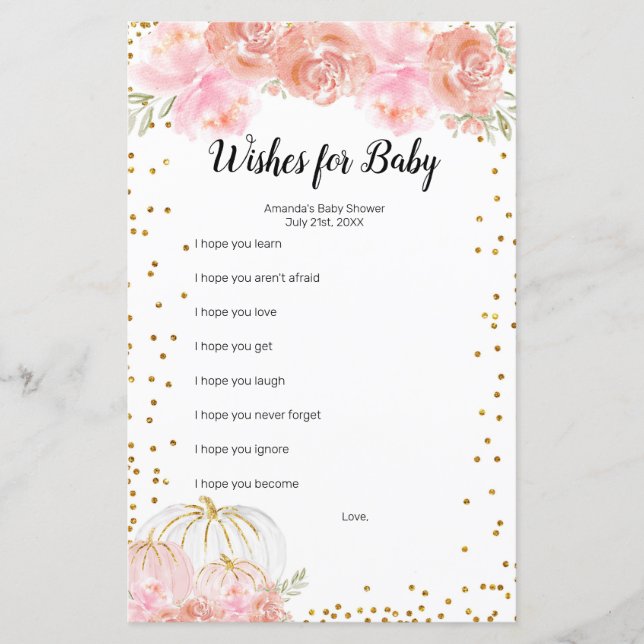 Waterverf van Floral Pumpkin wenst Baby (Voorkant)