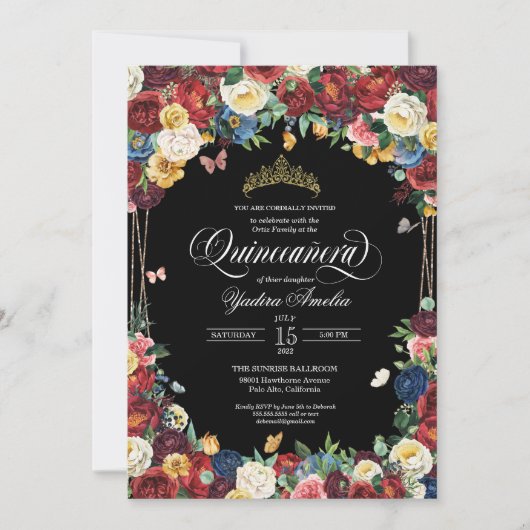 Waterverf van Floral Quinceanera Inv Kaart (Voorkant)