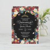 Waterverf van Floral Quinceanera Inv Kaart (Staand voorkant)