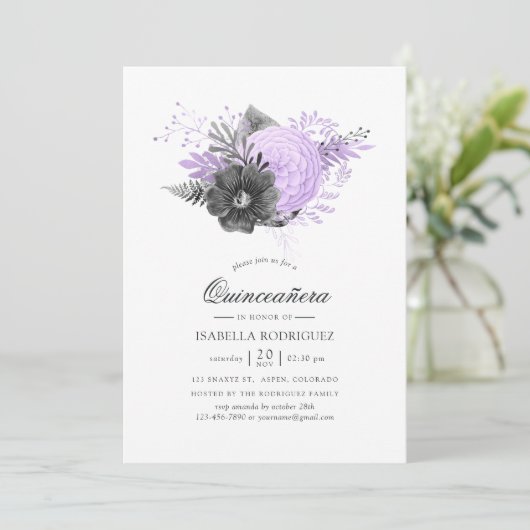 Waterverf van Floral Quinceañera voor lila en hout Kaart (Staand voorkant)
