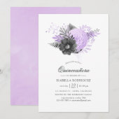 Waterverf van Floral Quinceañera voor lila en hout Kaart (Voorkant / Achterkant)