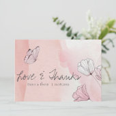 Waterverf van Floral-vlinderbruiloft in Cute Pink Bedankkaart (Staand voorkant)