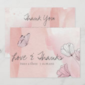 Waterverf van Floral-vlinderbruiloft in Cute Pink Bedankkaart (Voorkant / Achterkant)