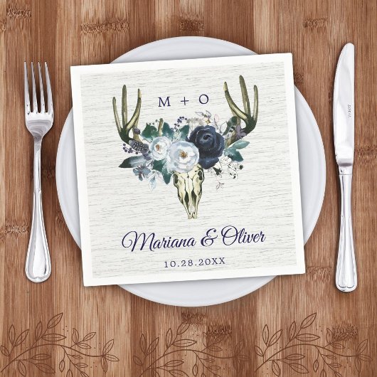 Waterverf van Floral Wedding Na Navy Blue Boho Tri Servet