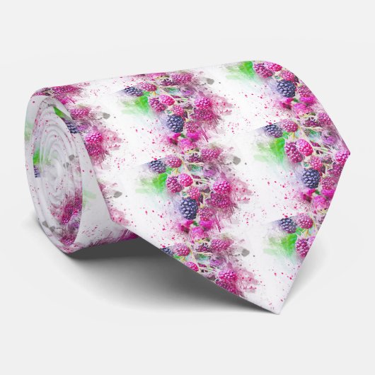 Waterverf van frambozen Abstracte vruchten Stropdas (Opgerold)