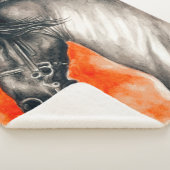 Waterverf van Friesian Beauty Black Horse Art Sherpa Deken (3/4)