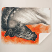 Waterverf van Friesian Beauty Black Horse Art Sherpa Deken (Voorkant (horizontaal))