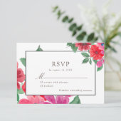Waterverf van Fuchsia Floral Wedding RSVP Kaartje (Staand voorkant)