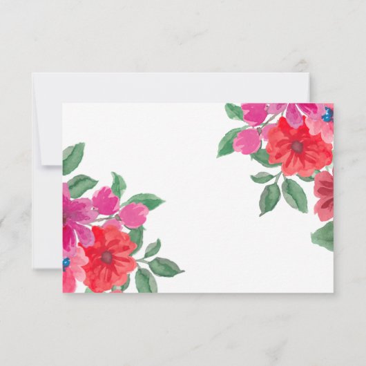 Waterverf van Fuchsia Floral Wedding RSVP Kaartje (Achterkant)