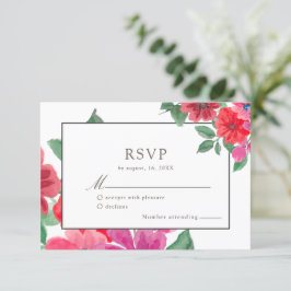 Waterverf van Fuchsia Floral Wedding RSVP Kaartje