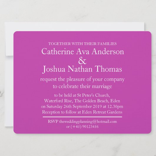 Waterverf van Fuchsia paars roze bruiloft Kaart (Achterkant)