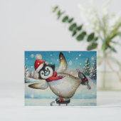 Waterverf van gedenkpenguin-ijsschaatsen briefkaart (Staand voorkant)