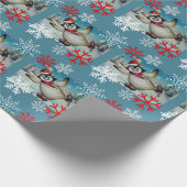 Waterverf van gedenkpenguin-ijsschaatsen cadeaupapier (Hoek)