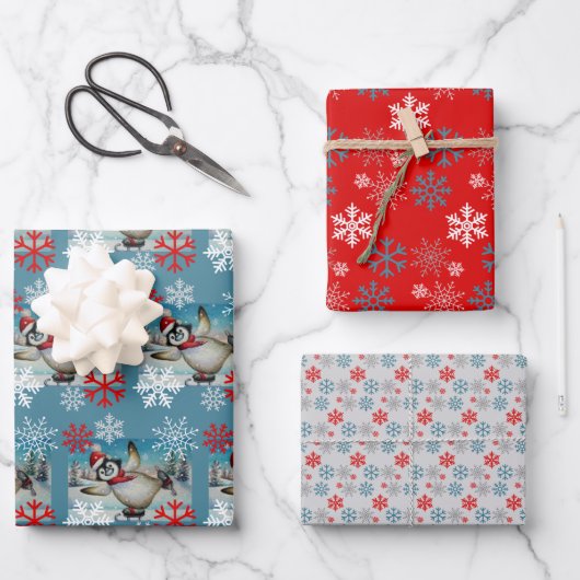 Waterverf van gedenkpenguin-ijsschaatsen inpakpapier vel (Voorkant)