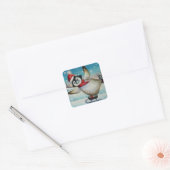 Waterverf van gedenkpenguin-ijsschaatsen vierkante sticker (Envelop)