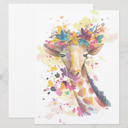 Waterverf van gekleurde Giraffe | Perfect geschenk (Voorkant / Achterkant)