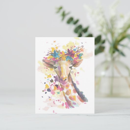 Waterverf van gekleurde Giraffe | Perfect geschenk Kaart (Staand voorkant)