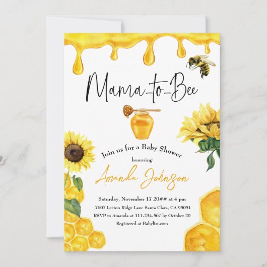 Waterverf van Gele honing Zonnebloem Baby shower v Kaart (Voorkant)